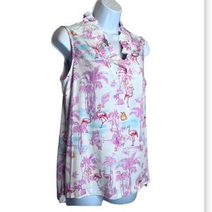 Crown & Ivy Women's Sleeveless Flamingo
Tropical V Neck Ruffle Top Blouse SZ 3X